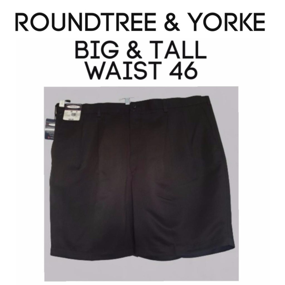 Roundtree & Yorke Mens Microfiber Black Wrinkle Resistant Shorts  Sz 46
